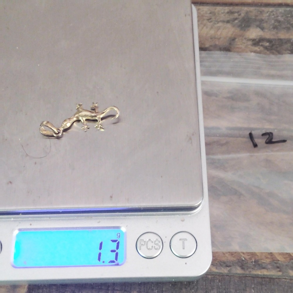 14K Yellow Gold 925 Sterling Silver Gecko Lizard Charm Pendant 1.3g Reptile